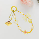 Maxbell Beaded Phone Charm with Metal Hook Pendant Cartoon Lovely for Women Wristlet Yellow