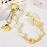 Maxbell Beaded Phone Charm with Metal Hook Pendant Cartoon Lovely for Women Wristlet Yellow