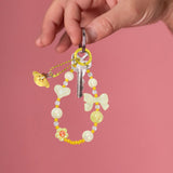 Maxbell Beaded Phone Charm with Metal Hook Pendant Cartoon Lovely for Women Wristlet Yellow