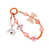 Maxbell Beaded Phone Charm with Metal Hook Pendant Cartoon Lovely for Women Wristlet Orange