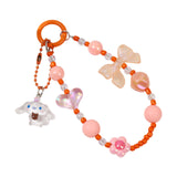 Maxbell Beaded Phone Charm with Metal Hook Pendant Cartoon Lovely for Women Wristlet Orange