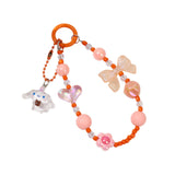 Maxbell Beaded Phone Charm with Metal Hook Pendant Cartoon Lovely for Women Wristlet Orange