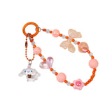 Maxbell Beaded Phone Charm with Metal Hook Pendant Cartoon Lovely for Women Wristlet Orange