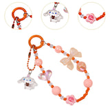 Maxbell Beaded Phone Charm with Metal Hook Pendant Cartoon Lovely for Women Wristlet Orange