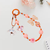 Maxbell Beaded Phone Charm with Metal Hook Pendant Cartoon Lovely for Women Wristlet Orange