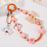 Maxbell Beaded Phone Charm with Metal Hook Pendant Cartoon Lovely for Women Wristlet Orange