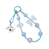 Maxbell Beaded Phone Charm with Metal Hook Pendant Cartoon Lovely for Women Wristlet Blue