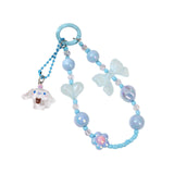 Maxbell Beaded Phone Charm with Metal Hook Pendant Cartoon Lovely for Women Wristlet Blue