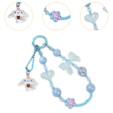 Maxbell Beaded Phone Charm with Metal Hook Pendant Cartoon Lovely for Women Wristlet Blue