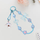 Maxbell Beaded Phone Charm with Metal Hook Pendant Cartoon Lovely for Women Wristlet Blue