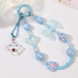 Maxbell Beaded Phone Charm with Metal Hook Pendant Cartoon Lovely for Women Wristlet Blue