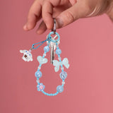 Maxbell Beaded Phone Charm with Metal Hook Pendant Cartoon Lovely for Women Wristlet Blue