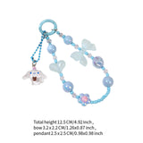 Maxbell Beaded Phone Charm with Metal Hook Pendant Cartoon Lovely for Women Wristlet Blue