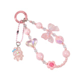 Maxbell Beaded Phone Charm with Metal Hook Pendant Cartoon Lovely for Women Wristlet Pink