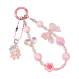 Maxbell Beaded Phone Charm with Metal Hook Pendant Cartoon Lovely for Women Wristlet Pink