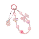 Maxbell Beaded Phone Charm with Metal Hook Pendant Cartoon Lovely for Women Wristlet Pink