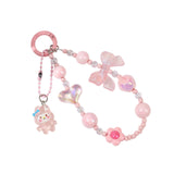 Maxbell Beaded Phone Charm with Metal Hook Pendant Cartoon Lovely for Women Wristlet Pink