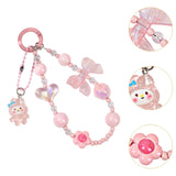 Maxbell Beaded Phone Charm with Metal Hook Pendant Cartoon Lovely for Women Wristlet Pink