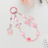 Maxbell Beaded Phone Charm with Metal Hook Pendant Cartoon Lovely for Women Wristlet Pink