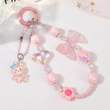 Maxbell Beaded Phone Charm with Metal Hook Pendant Cartoon Lovely for Women Wristlet Pink