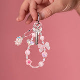 Maxbell Beaded Phone Charm with Metal Hook Pendant Cartoon Lovely for Women Wristlet Pink
