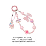 Maxbell Beaded Phone Charm with Metal Hook Pendant Cartoon Lovely for Women Wristlet Pink