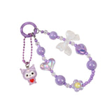 Maxbell Beaded Phone Charm with Metal Hook Pendant Cartoon Lovely for Women Wristlet Purple