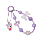 Maxbell Beaded Phone Charm with Metal Hook Pendant Cartoon Lovely for Women Wristlet Purple