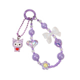 Maxbell Beaded Phone Charm with Metal Hook Pendant Cartoon Lovely for Women Wristlet Purple