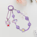 Maxbell Beaded Phone Charm with Metal Hook Pendant Cartoon Lovely for Women Wristlet Purple
