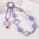 Maxbell Beaded Phone Charm with Metal Hook Pendant Cartoon Lovely for Women Wristlet Purple