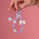 Maxbell Beaded Phone Charm with Metal Hook Pendant Cartoon Lovely for Women Wristlet Purple