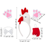 Maxbell Chicken 3D Animal Costume Chick Headband Bowtie Tail Gloves Set for Birthday White