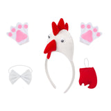 Maxbell Chicken 3D Animal Costume Chick Headband Bowtie Tail Gloves Set for Birthday White