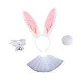 Maxbell Bunny Ears Headband Tail Set for Halloween Fancy Dress Animal Themed Parties White