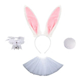 Maxbell Bunny Ears Headband Tail Set for Halloween Fancy Dress Animal Themed Parties White