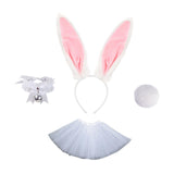 Maxbell Bunny Ears Headband Tail Set for Halloween Fancy Dress Animal Themed Parties White