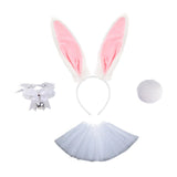 Maxbell Bunny Ears Headband Tail Set for Halloween Fancy Dress Animal Themed Parties White