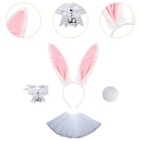 Maxbell Bunny Ears Headband Tail Set for Halloween Fancy Dress Animal Themed Parties White