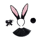 Maxbell Bunny Ears Headband Tail Set for Halloween Fancy Dress Animal Themed Parties Black