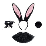 Maxbell Bunny Ears Headband Tail Set for Halloween Fancy Dress Animal Themed Parties Black