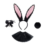 Maxbell Bunny Ears Headband Tail Set for Halloween Fancy Dress Animal Themed Parties Black