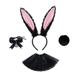 Maxbell Bunny Ears Headband Tail Set for Halloween Fancy Dress Animal Themed Parties Black