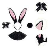 Maxbell Bunny Ears Headband Tail Set for Halloween Fancy Dress Animal Themed Parties Black