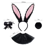 Maxbell Bunny Ears Headband Tail Set for Halloween Fancy Dress Animal Themed Parties Black