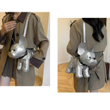 Maxbell Puppy Doll Shoulder Bag PU Leather Pouch for Shopping Autumn Valentines Gift Silver