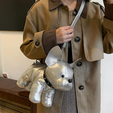 Maxbell Puppy Doll Shoulder Bag PU Leather Pouch for Shopping Autumn Valentines Gift Silver