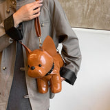 Maxbell Puppy Doll Shoulder Bag PU Leather Pouch for Shopping Autumn Valentines Gift Brown
