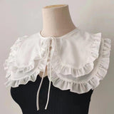Maxbell Women Double Ruffle Fake Collar Detachable Trendy for Blouses Shirts Sweater White