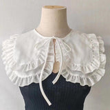 Maxbell Women Double Ruffle Fake Collar Detachable Trendy for Blouses Shirts Sweater White